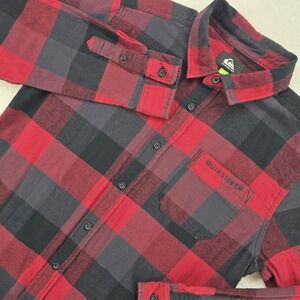 Quiksilver‎ Shirt Mens Plaid Flannel Long Sleeve Button Up Red Black Size L